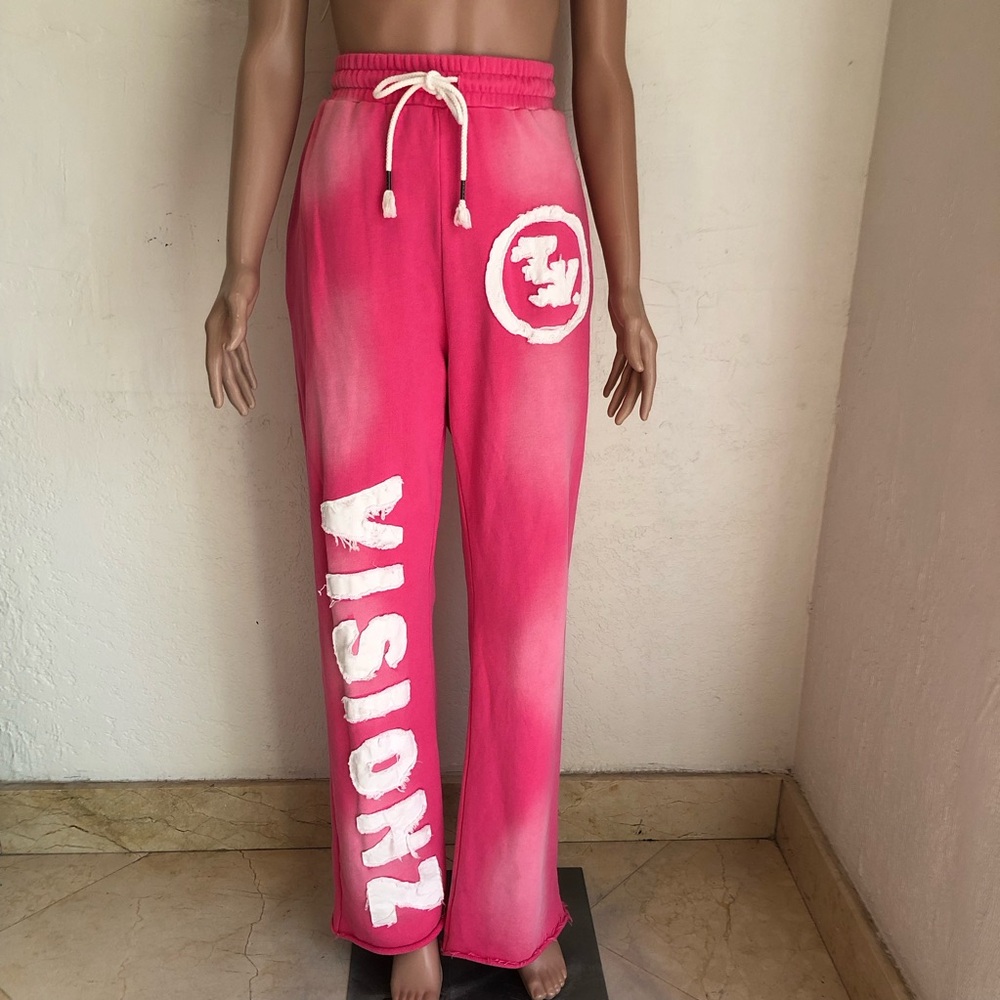 Y2K TV Streetwear Pink Joggers Sweatpants Women’s Size S Visionz Stitched Graphi